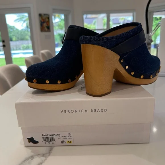 VERÓNICA BEARD BLUE SUADE CLOGS size 8.5 - Picture 2 of 7